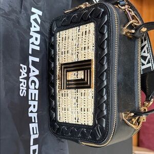 Karl Lagerfeld Black and Cream Woven Camera Crossbody